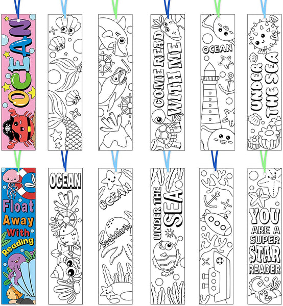 Haooryx 75Pcs Color Your Own Sea Animal Bookmarks for Kids Coloring Bl